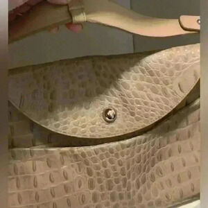 Furla Croc Embossed Handbag Satchel Lg Genuine Italian Leather Womens Taupe